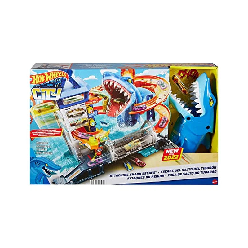 Hot Wheels Hai-Angriff Autorennbahn für Überraschungseffekte, inkl. 1 Spielzeugauto HDP06 - Mr.bricksANDmore