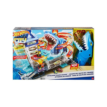 Hot Wheels Hai-Angriff Autorennbahn für Überraschungseffekte, inkl. 1 Spielzeugauto HDP06