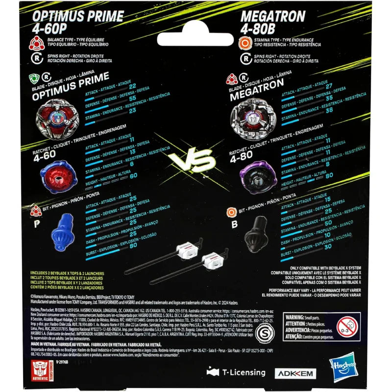 Hasbro Beyblade X Transformers Collab Optimus Prime 4-60P vs. Megatron 4-80B Multipack - Mr.bricksANDmore