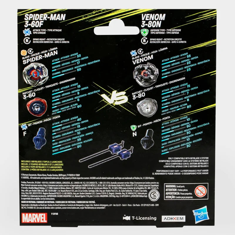 Hasbro Beyblade X Marvel Collab Spider-Man 3-60F vs. Venom 3-80N Multipack - Mr.bricksANDmore