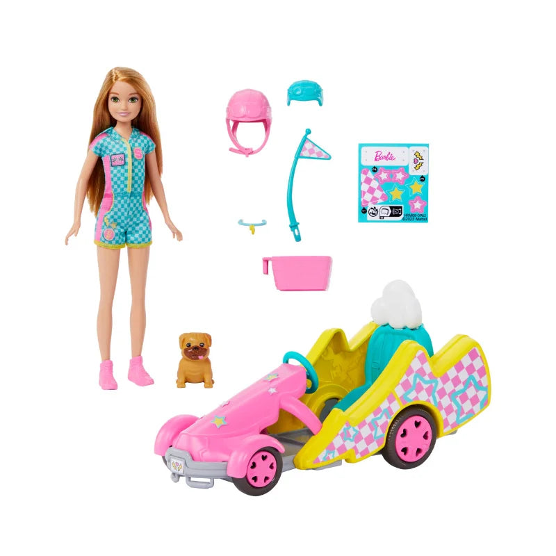 Barbie Stacie Rennfahrerin-Puppe mit Gokart-Spielzeugauto HRM08