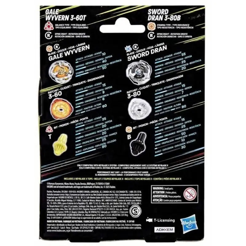 Hasbro Beyblade X Gale Wyvern 3-60T & Sword Dran 3-80B Dual Pack